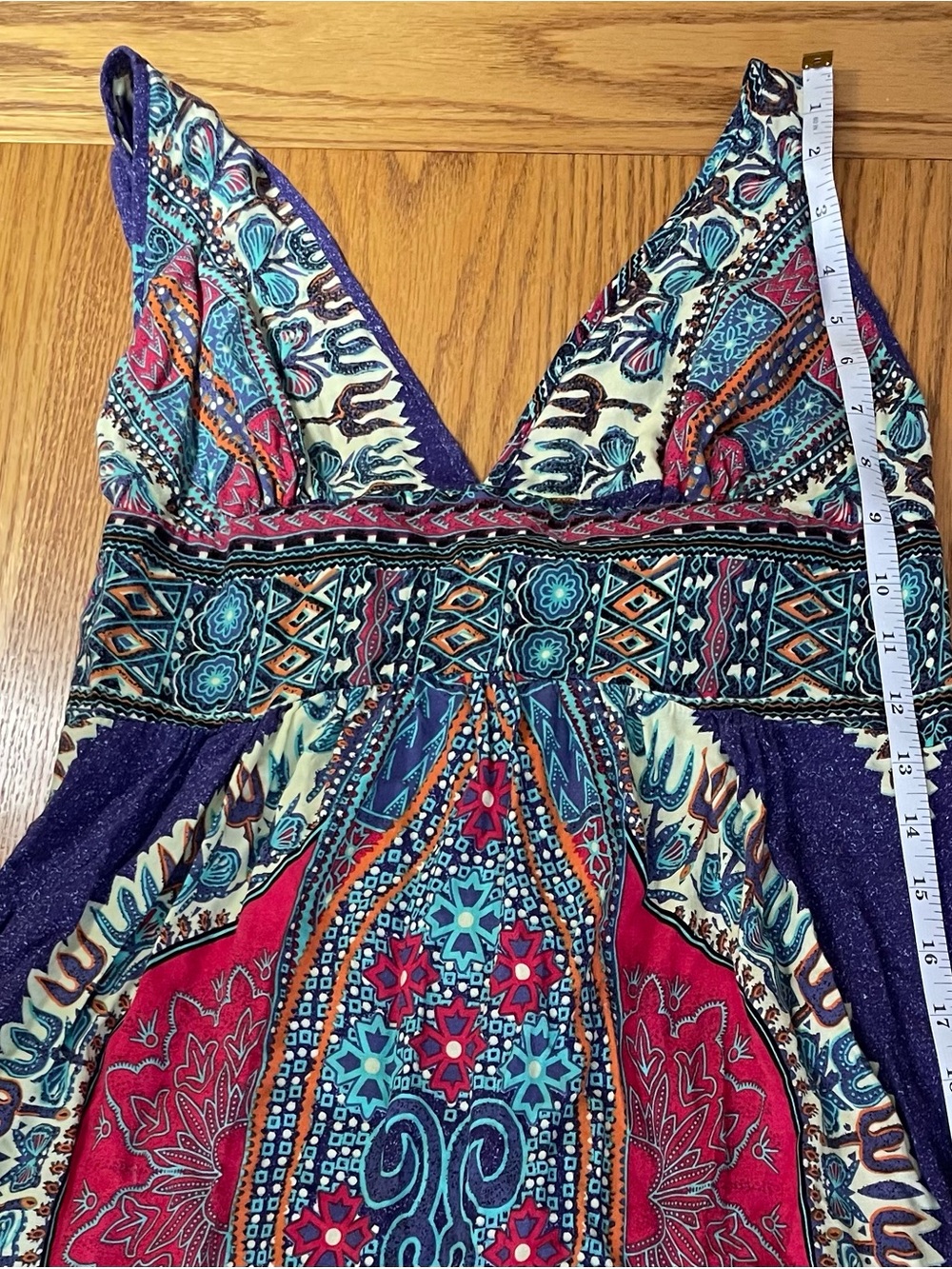 Bohemian V-Neck Maxi Dress in Purple Magenta Teal - Picture 13 of 14